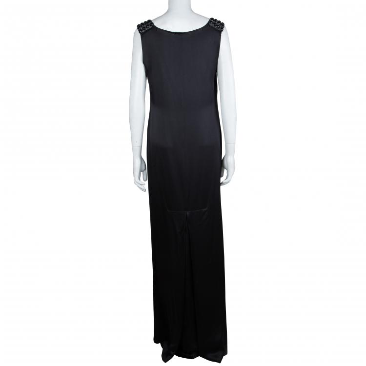 Pre Owned Alberta Ferretti Black Silk Studded Shoulder Detail Sleeveless Maxi Dress M