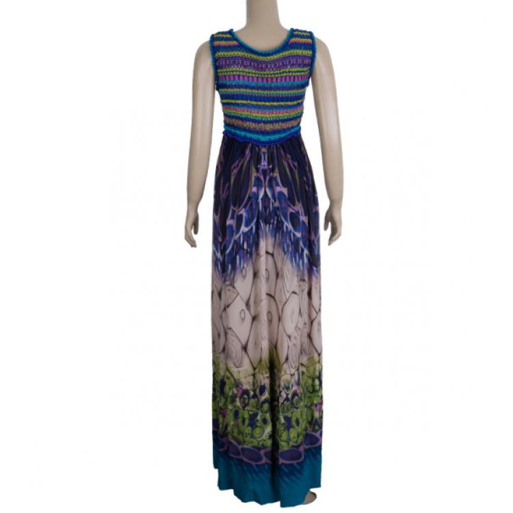 Pre Owned Alberta Ferretti Multicolor Printed Silk And Knit Maxi Dress S