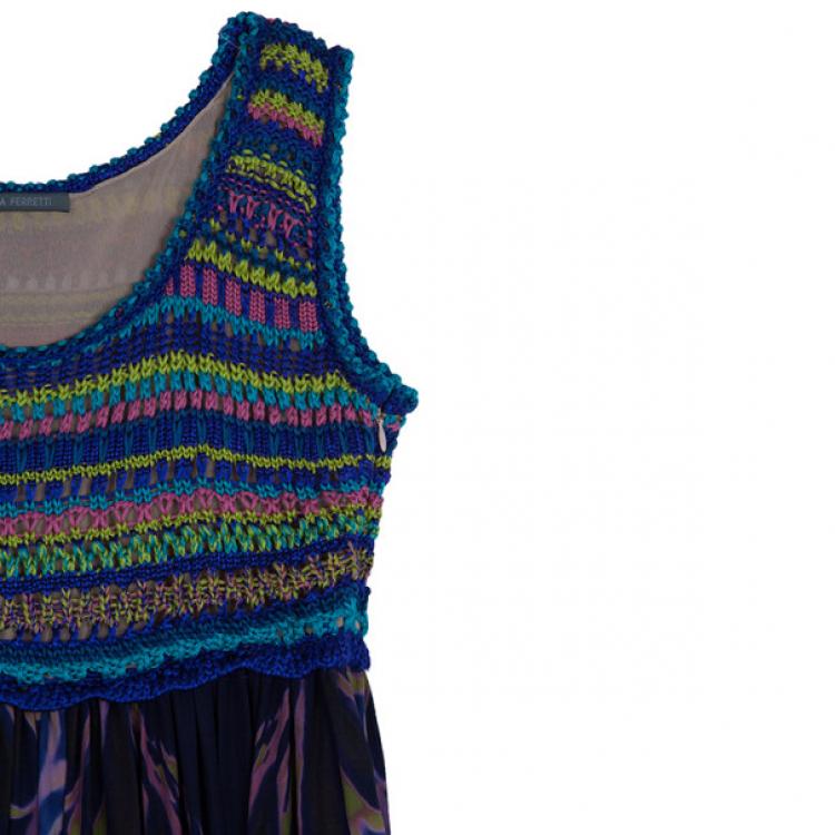 Pre Owned Alberta Ferretti Multicolor Printed Silk And Knit Maxi Dress S