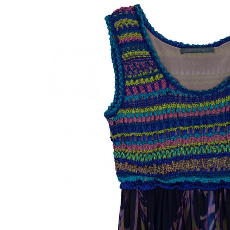Pre Owned Alberta Ferretti Multicolor Printed Silk And Knit Maxi Dress S