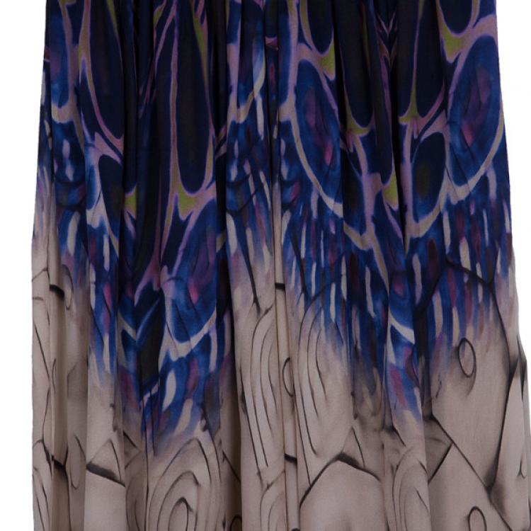 Pre Owned Alberta Ferretti Multicolor Printed Silk And Knit Maxi Dress S