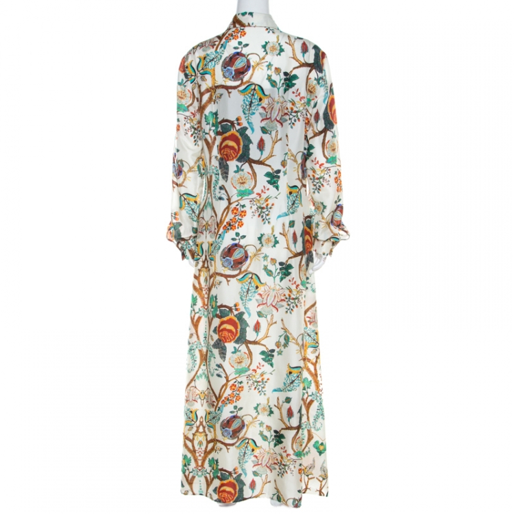 Pre Owned Alberta Ferretti Multicolor Floral Printed Silk Maxi Shirt Dress L 
