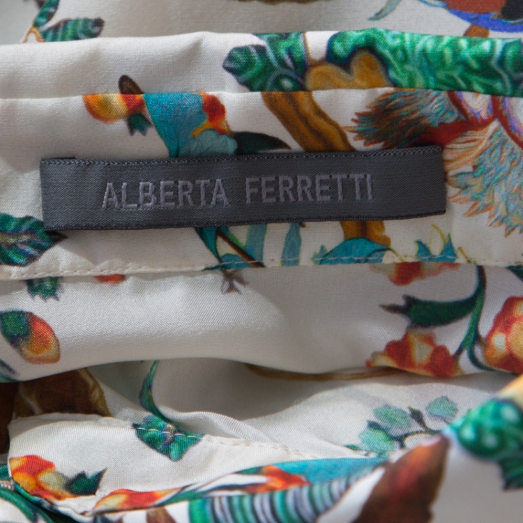 Pre Owned Alberta Ferretti Multicolor Floral Printed Silk Maxi Shirt Dress L 