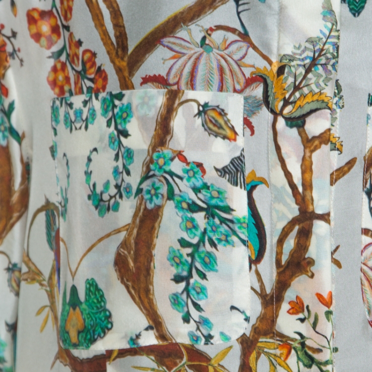 Pre Owned Alberta Ferretti Multicolor Floral Printed Silk Maxi Shirt Dress L 