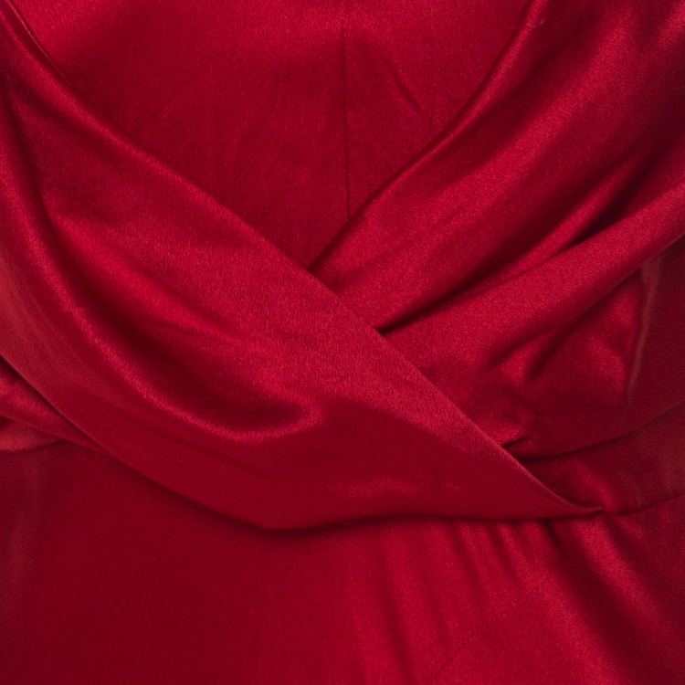 Pre Owned Alberta Ferretti Red Silk Bow Tie Detail Draped Evening Gown M