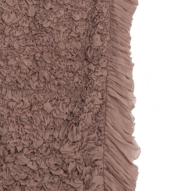 Pre Owned Alberta Ferretti Silk Beige Ruffled Dress M