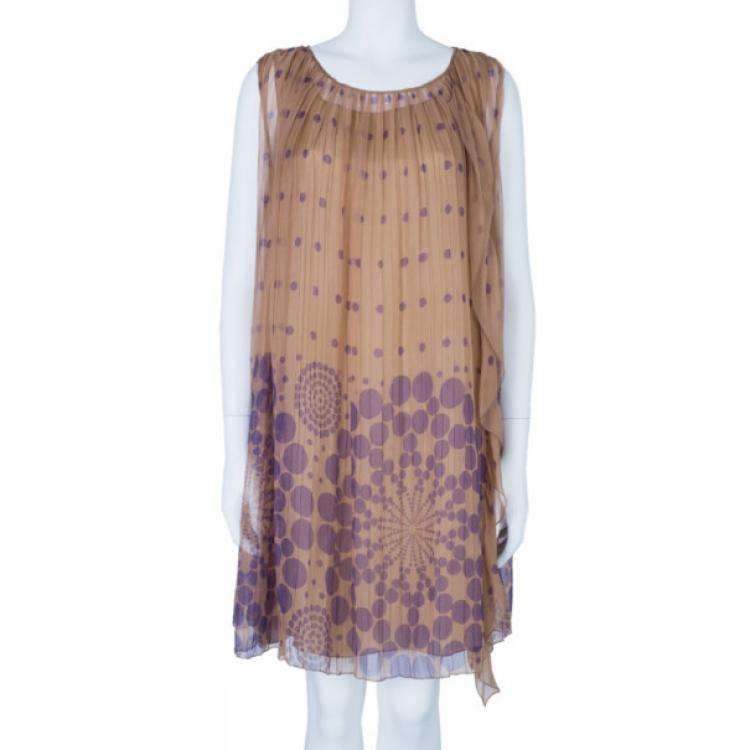 Pre Owned Alberta Ferretti Pleated Printed Dress M