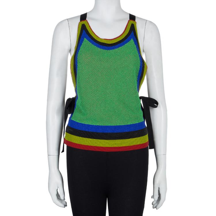 Pre Owned Alberta Ferretti Multicolor All Over Beaded Wrap-around Sleeveless Top S