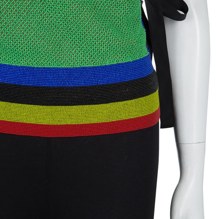 Pre Owned Alberta Ferretti Multicolor All Over Beaded Wrap-around Sleeveless Top S