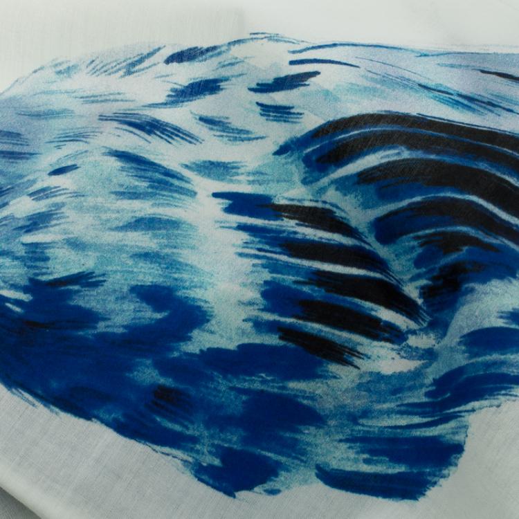 Pre Owned Alexander McQueen White Blue Hawks And Waves Print Cotton Square Scarf