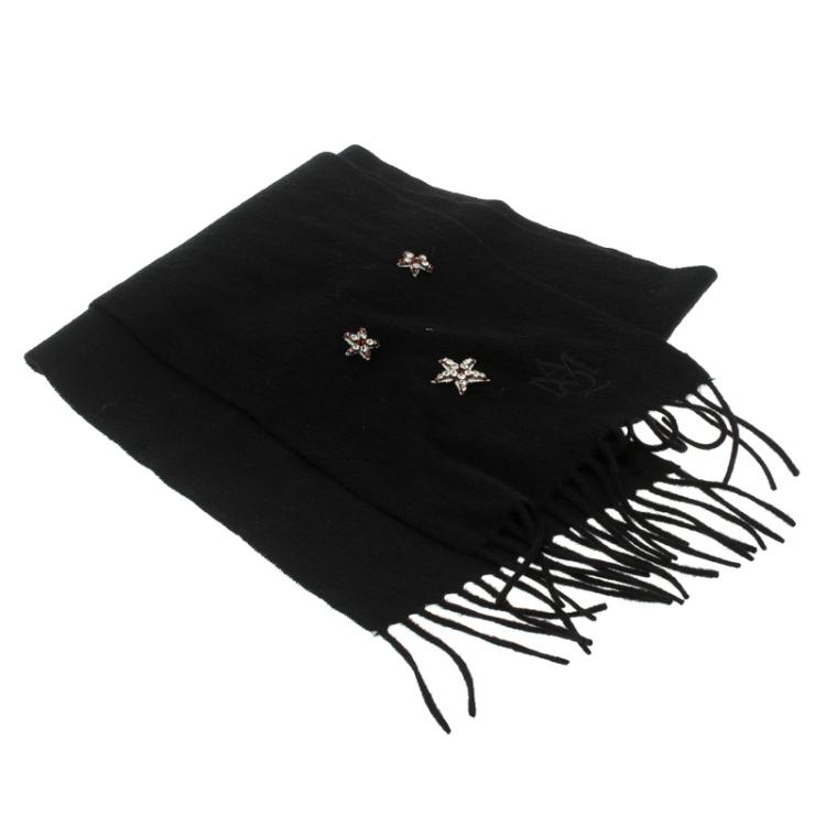 Pre Owned Alexander McQueen Black Embellished Star Cashmere Muffler