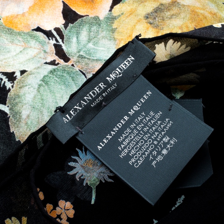 Pre Owned Alexander McQueen Black Island Bouquet Print Silk Scarf