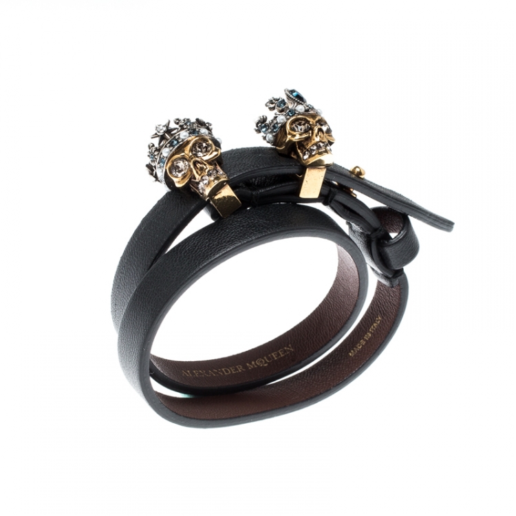 Alexander McQueen King Queen Skull Embellished Black Leather