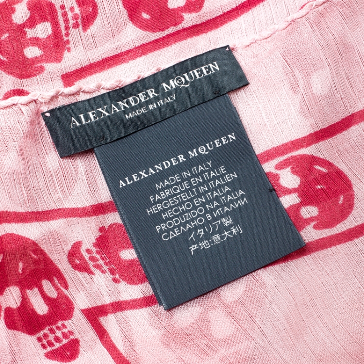 Pre Owned Alexander McQueen Pink Skull Print Chiffon Silk Scarf