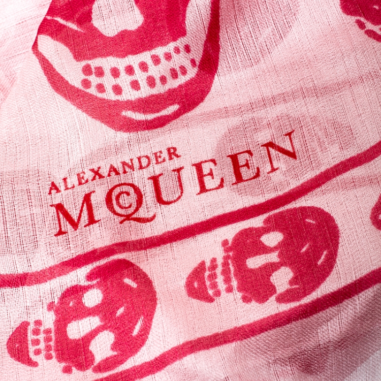 Pre Owned Alexander McQueen Pink Skull Print Chiffon Silk Scarf