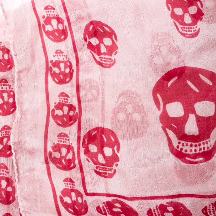 Pre Owned Alexander McQueen Pink Skull Print Chiffon Silk Scarf