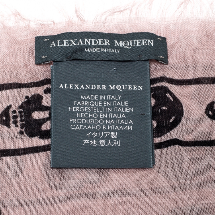 Pre Owned Alexander McQueen Dusty Rose Skull Print Fringed Edge Scarf