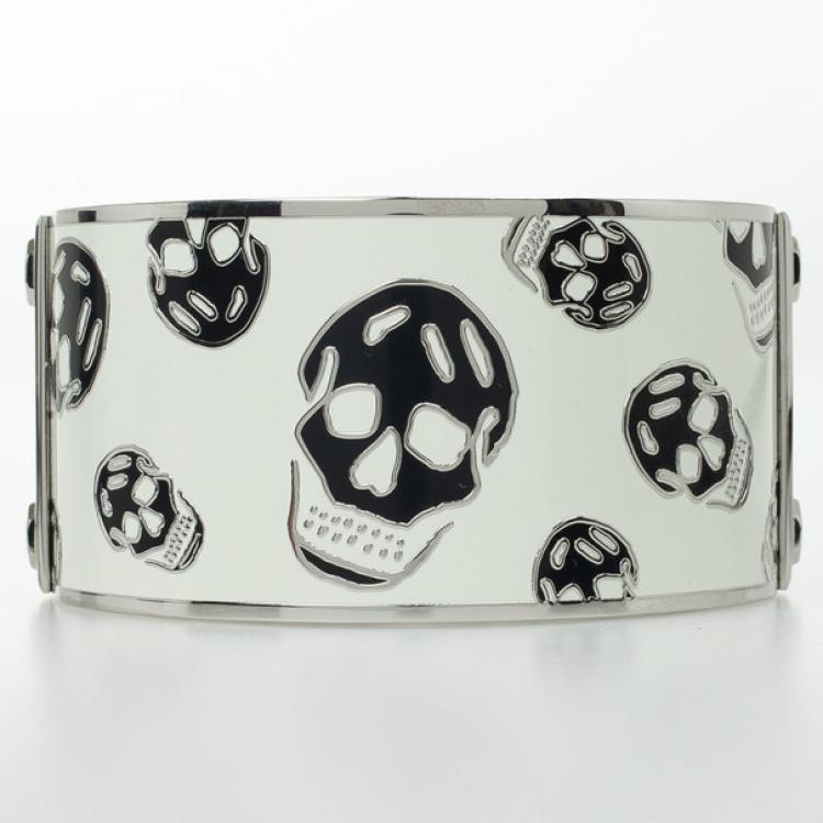 Pre Owned Alexander McQueen Skull Printed White Resin Large Bangle