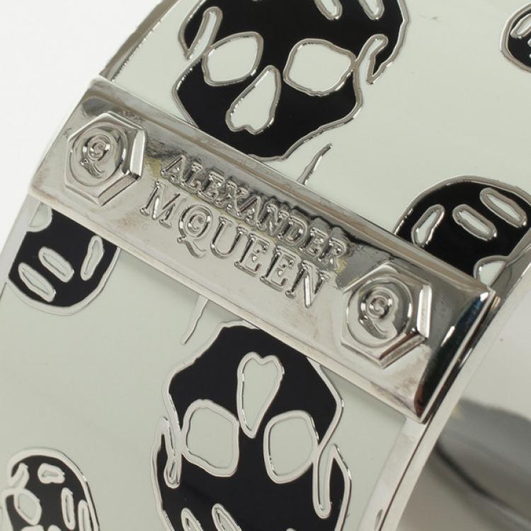 Pre Owned Alexander McQueen Skull Printed White Resin Large Bangle