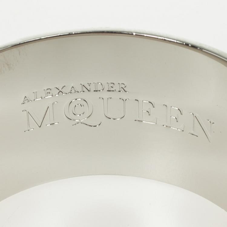 Pre Owned Alexander McQueen Skull Printed White Resin Large Bangle