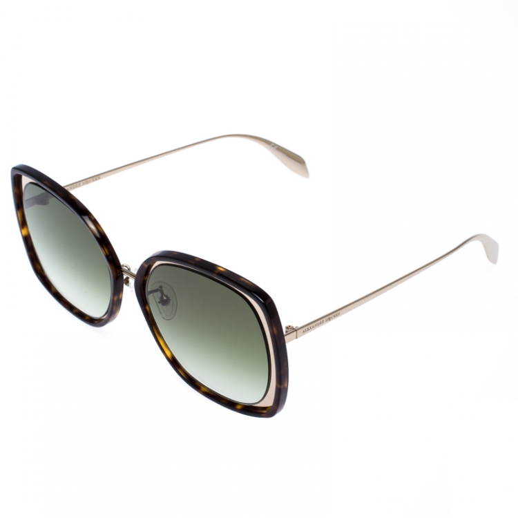 Pre Owned Alexander McQueen Brown/Green Tortoise Gradient AM0151 Sunglasses