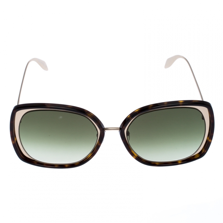 Pre Owned Alexander McQueen Brown/Green Tortoise Gradient AM0151 Sunglasses