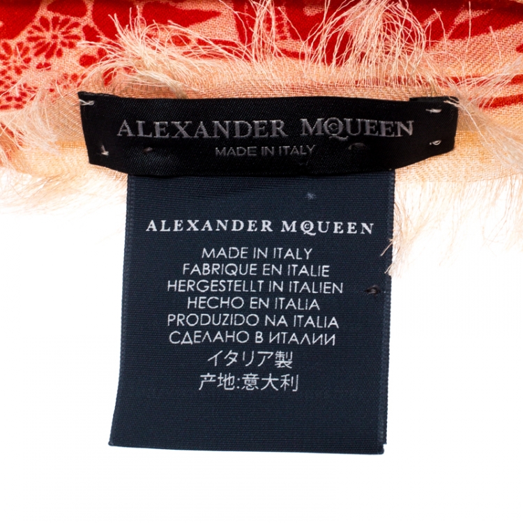 Pre Owned Alexander McQueen Pale Pink Eve and Skull Print Fringed Scarf