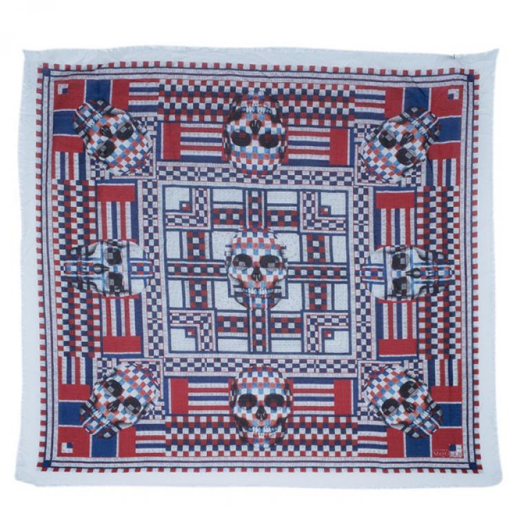 Pre Owned Alexander McQueen Check Skull Square Scarf