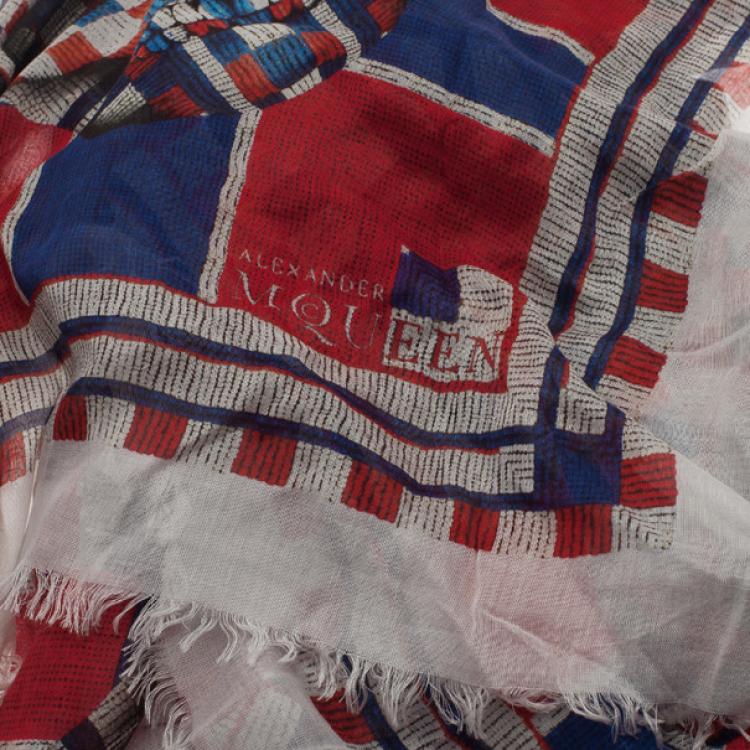 Pre Owned Alexander McQueen Check Skull Square Scarf