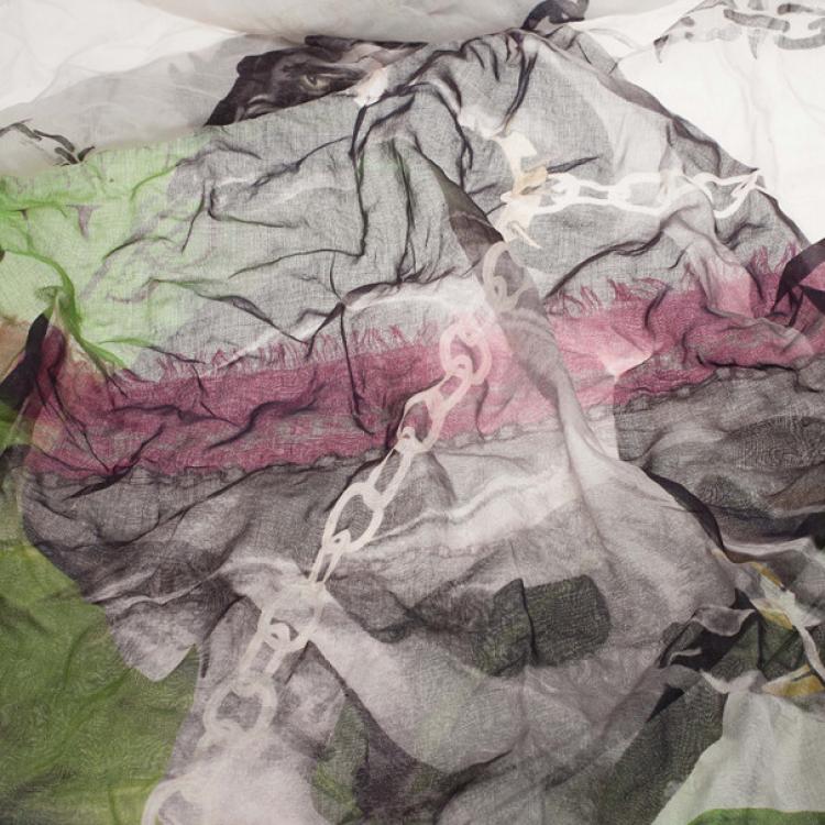 Pre Owned Alexander McQueen Panther Skull and Chain Print Square Scarf