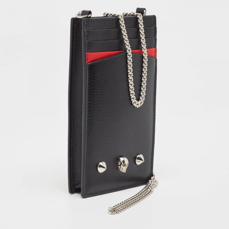 Pre Owned Alexander McQueen Black/Red Leather Chain Phone Holder