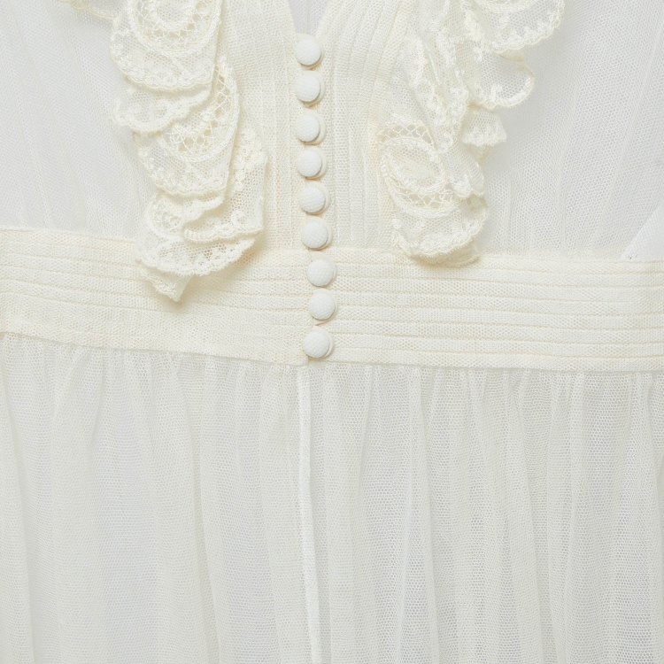 Pre Owned Alexander McQueen Off White Embroidered Tulle Sheer Tunic L