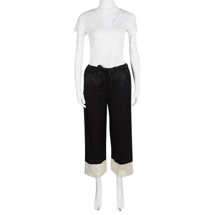 Pre Owned Alexander McQueen Black Silk Jacquard Contrast Hem Drawstring Detail Pants S