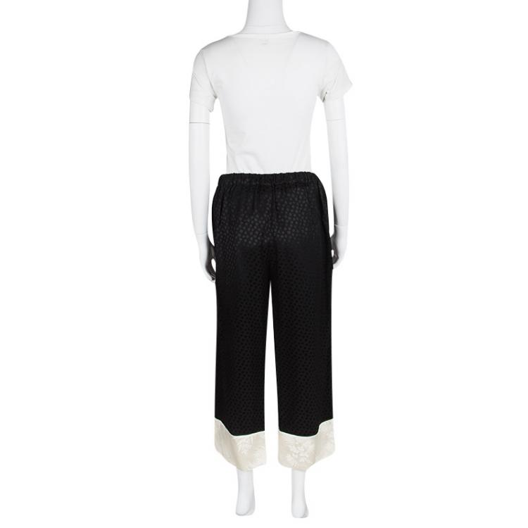Pre Owned Alexander McQueen Black Silk Jacquard Contrast Hem Drawstring Detail Pants S