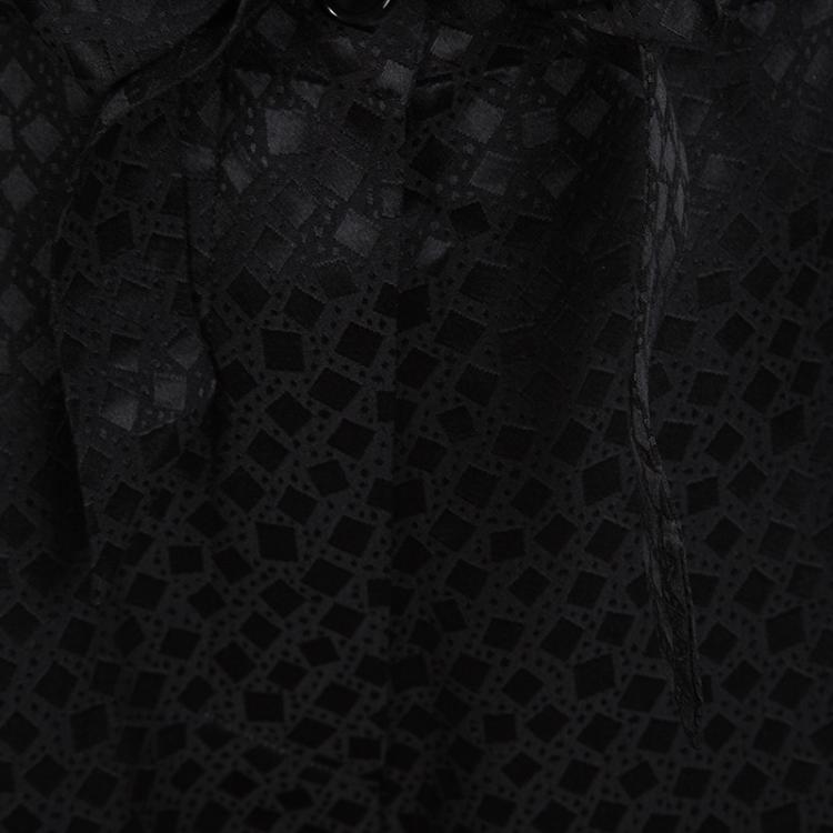 Pre Owned Alexander McQueen Black Silk Jacquard Contrast Hem Drawstring Detail Pants S
