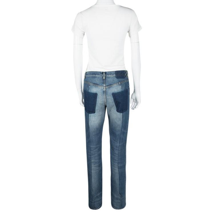 Pre Owned Alexander McQueen SS'16 Blue Ripped Effect Straight Fit Denim Jeans S