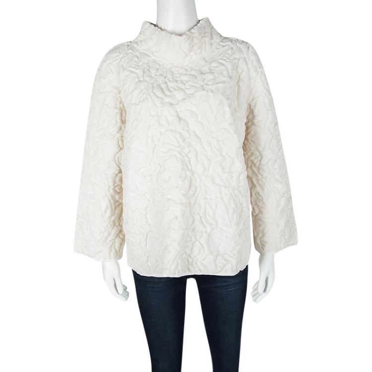 Pre Owned Alexander McQueen Cream Chunky Quilted Rose Knit  Oversized Pullover M