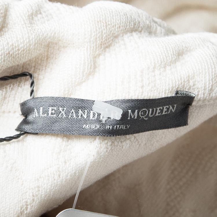 Pre Owned Alexander McQueen Cream Chunky Quilted Rose Knit  Oversized Pullover M