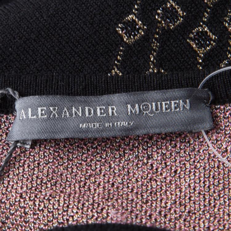 Pre Owned Alexander McQueen Black Lurex Jacquard Knit Butterfly Pattern Obsession Dress S