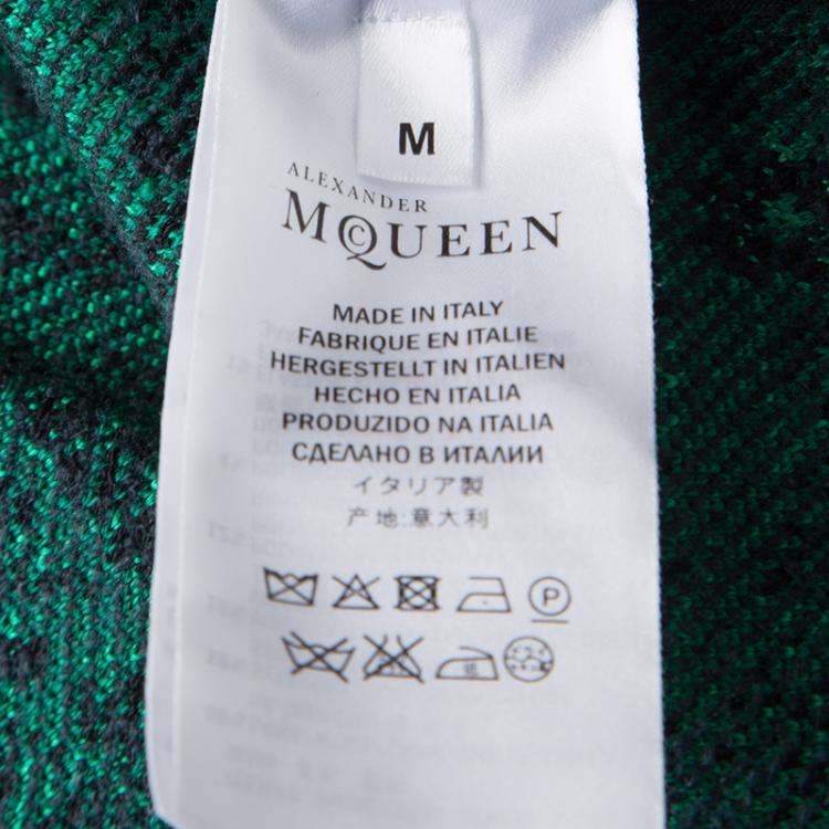 Pre Owned Alexander McQueen Black and Green Floral Pattern Jacquard Knit Pencil Dress M