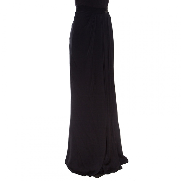 Pre Owned Alexander McQueen Black Draped Maxi Skirt L