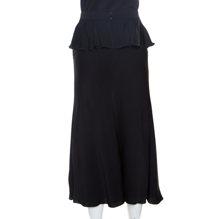 Pre Owned Alexander McQueen Black Ruffled Midi Skirt L