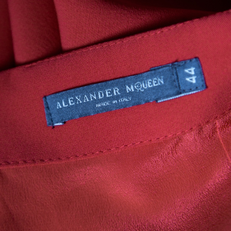 Pre Owned Alexander McQueen Red Leaf Crepe Pencil Midi Skirt M