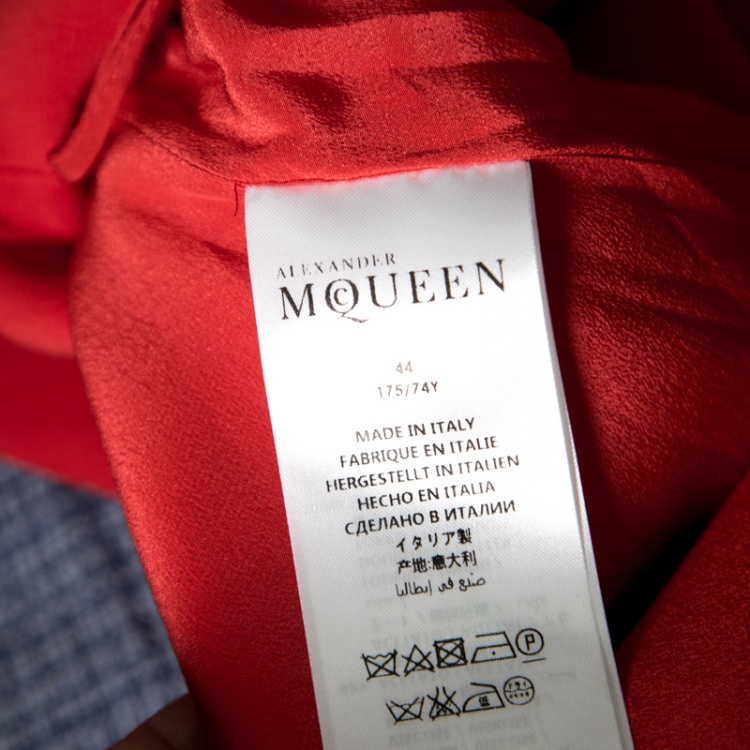 Pre Owned Alexander McQueen Red Leaf Crepe Pencil Midi Skirt M