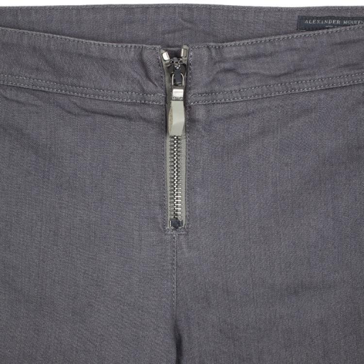 Pre Owned Alexander McQueen Grey Denim Zip Biker Jeans L