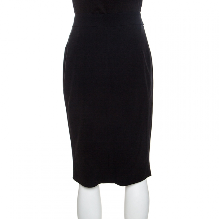 Pre Owned Alexander McQueen Black Crepe Zip Detailed Pencil Skirt M