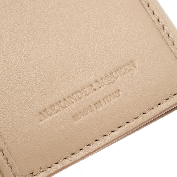 Pre Owned Alexander McQueen Blush Pink Leather Floral Embroidered Insignia Continental Wallet