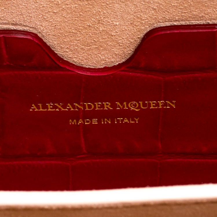 Pre Owned Alexander McQueen Red Croc Embossed Leather Box Shoulder Bag 