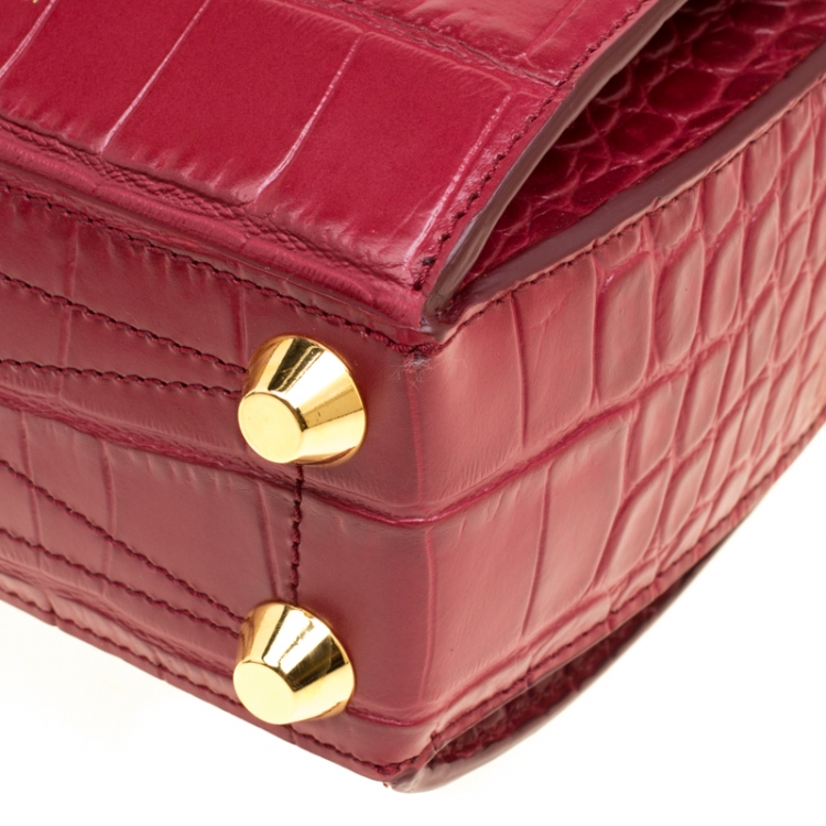 Pre Owned Alexander McQueen Red Croc Embossed Leather Box Shoulder Bag 