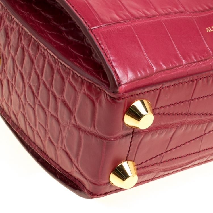 Pre Owned Alexander McQueen Red Croc Embossed Leather Box Shoulder Bag 